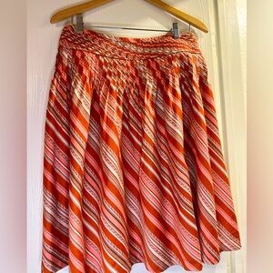 Burnt Orange, Pink & Bone Striped Pleated A Line Skirt Talbots Size 8